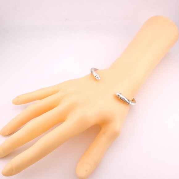 DAVID YURMAN 5mm Cable Classic Pearl Bracelet Pavé Diamonds Sterling Silver 7 - Picture 4 of 8